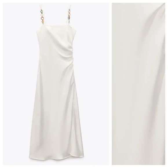 NWT. Zara Chain Strap Satin Effect Midi Dress. Size XL. - Picture 5 of 10